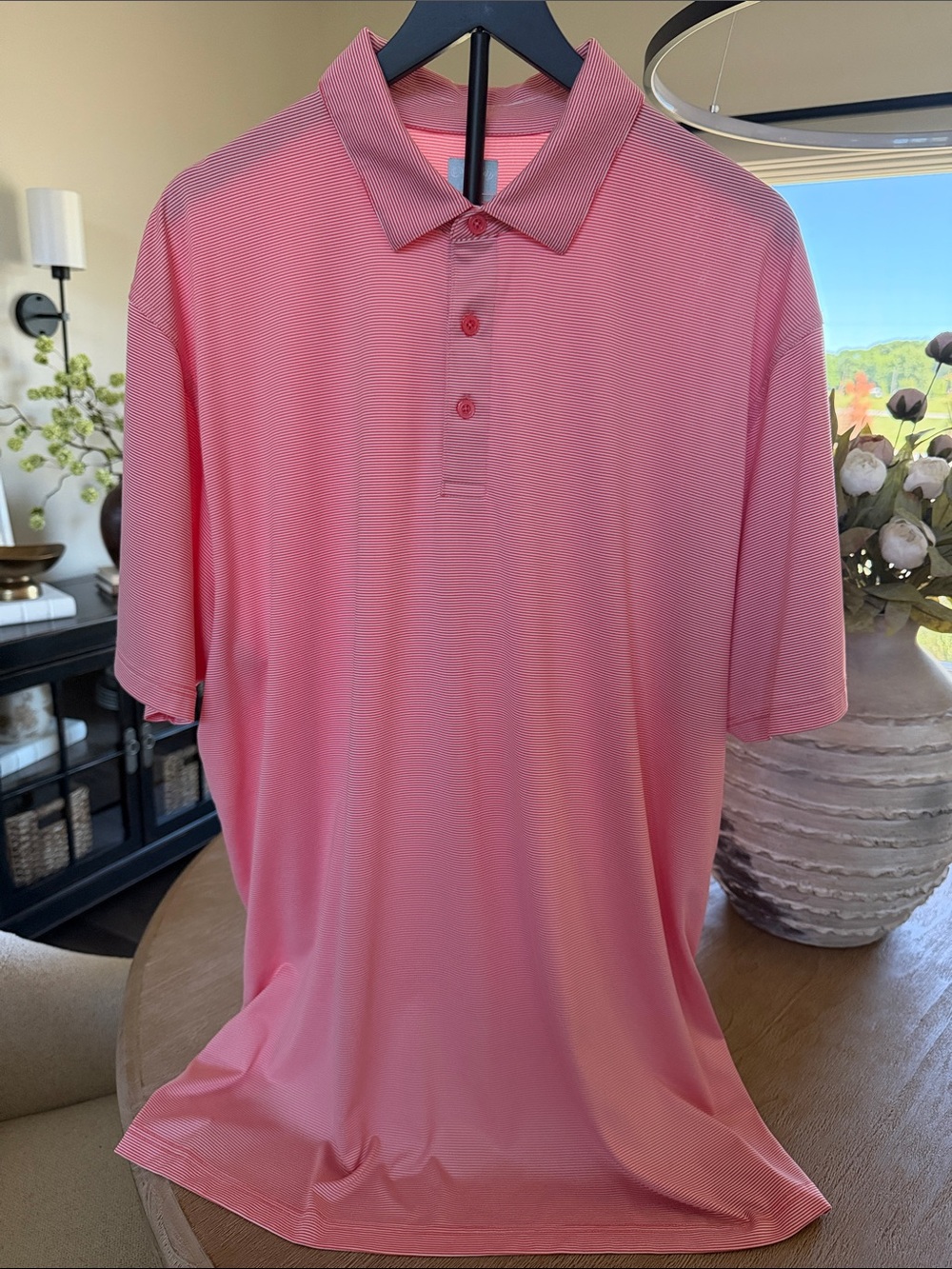 Men's Callaway Pink & White Striped Performance Polo Shirt